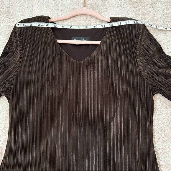 Connected Apparel Chocolate Brown 3/4 Sleeve Micro Pleat Midi Dress Size 12 Tier - Picture 5 of 10